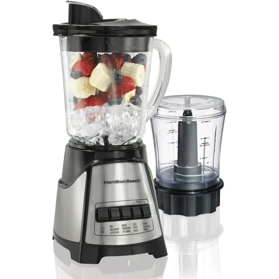 Hamilton Beach Power Elite Blender with 40oz Glass Jar and 3-Cup Vegetable Chopper, 12 Functions for Puree, Ice Crush, Shakes and Smoothies, Black and Stainless Steel (58149)