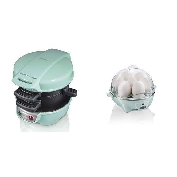 Hamilton Beach Breakfast Sandwich Maker 25482 & Electric Egg Cooker for Hard Boiled Eggs, Poacher, Omelet Maker 25504