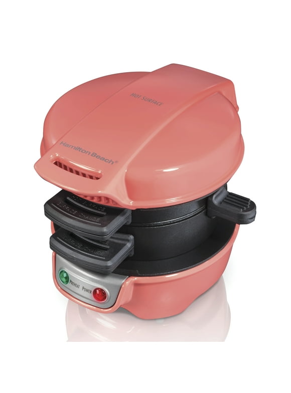 Hamilton Beach Breakfast Sandwich Maker with Egg Cooker Ring, Customize Ingredients, Coral, 25483