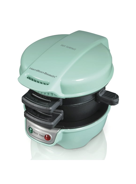 Hamilton Beach Breakfast Sandwich Maker with Egg Cooker Ring, Customize Ingredients, Mint, 25482