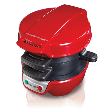 Hamilton Beach Breakfast Sandwich Maker with Egg Cooker Ring, Breakfast Station, Red