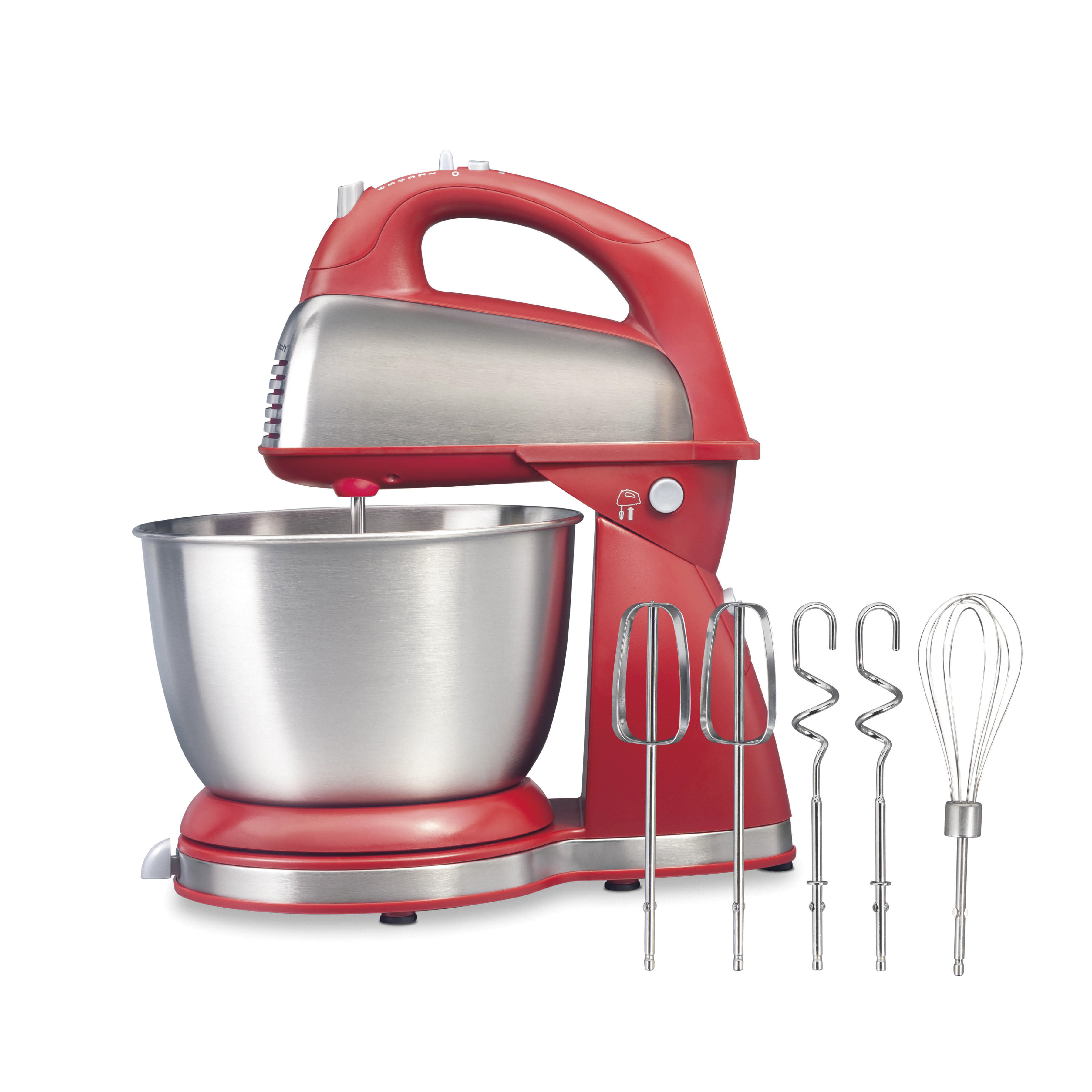 Hamilton Beach Classic Stand and Hand Mixer, 4 Quart Stainless Steel Bowl, 6 Speeds with Quick Burst, Red, 64654 - image 1 of 8