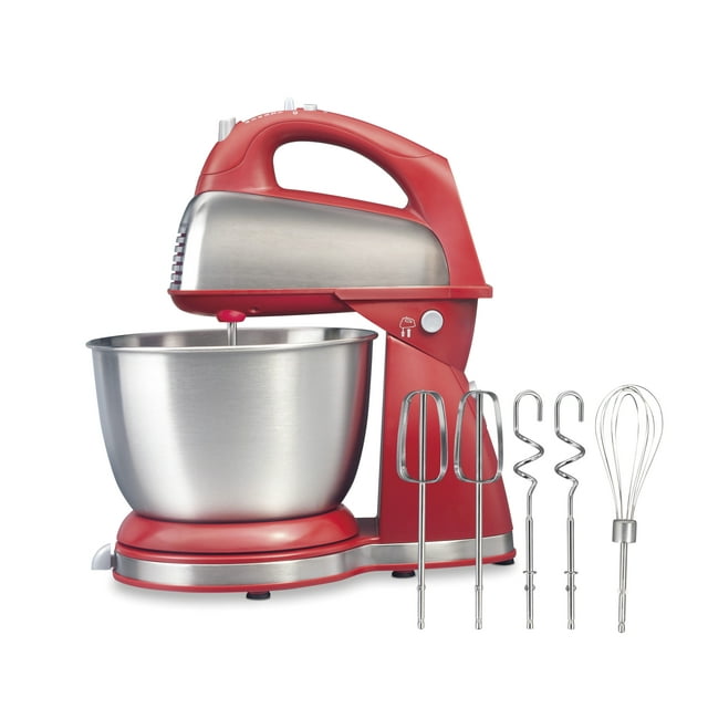 Hamilton Beach Classic Stand and Hand Mixer, 4 Quart Stainless Steel Bowl, 6 Speeds with Quick Burst, Red, 64654
