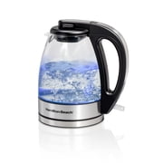 Hamilton Beach Compact Glass Electric Kettle, Tea & Water Kettle, 1L, Stainless Steel & Black Accents