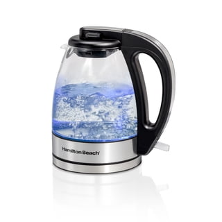 Hamilton Beach Compact Glass Electric Kettle, Tea & Water Kettle, 1L, Stainless Steel & Black Accents