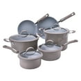 thumbnail image 1 of Hamilton Beach Cookware Set, 10-Pieces, Pots, Pans, and Glass Lids, Nonstick PFOA-Free, PTFE-Free Ceramic Interior, Heavy-Duty Aluminum Construction, Modern Matte Gray, Professional Tapered Shape, 1 of 7