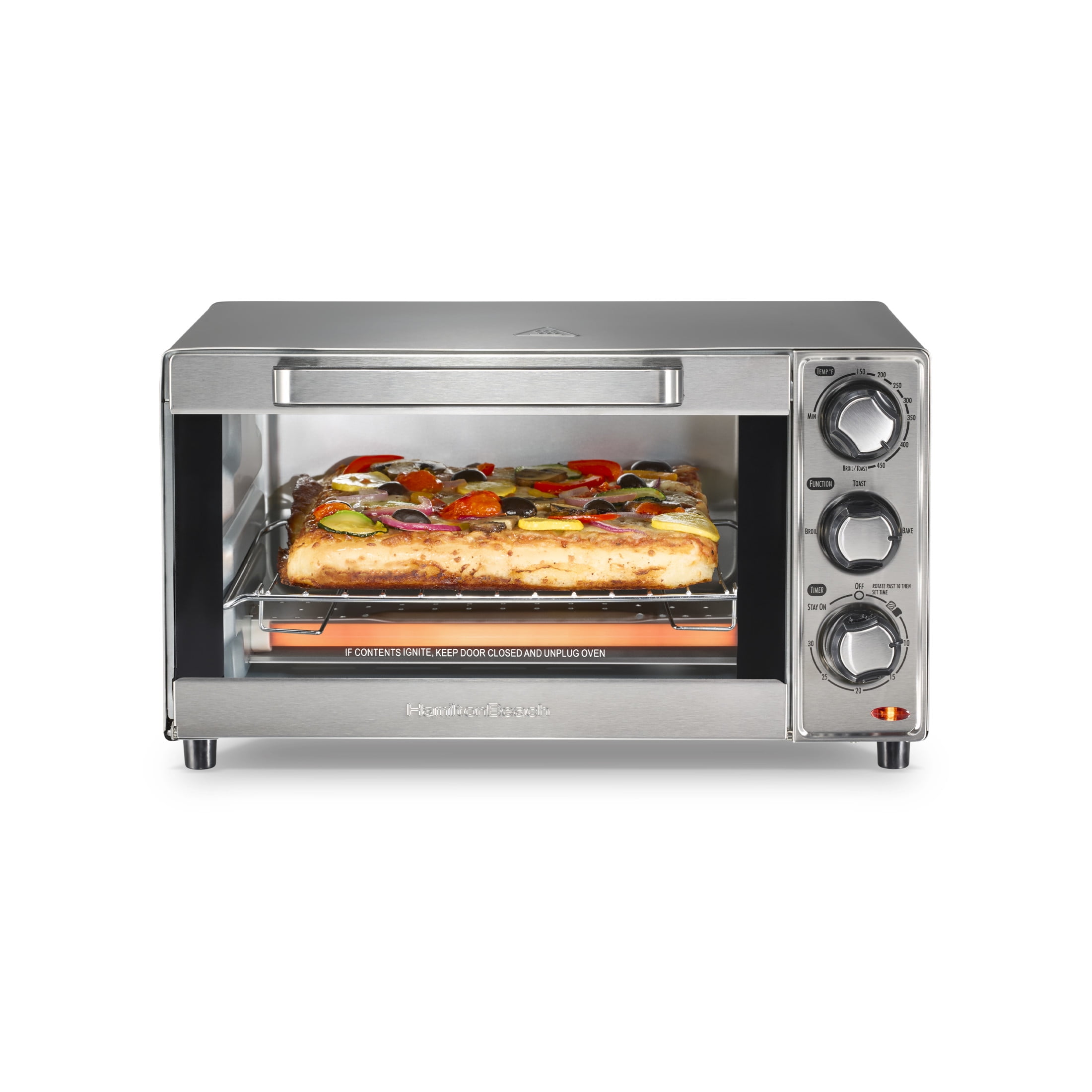 Hamilton Beach 4 Slice Countertop Toaster Oven, with Toast, Bake, and Broil Modes, Stainless Steel