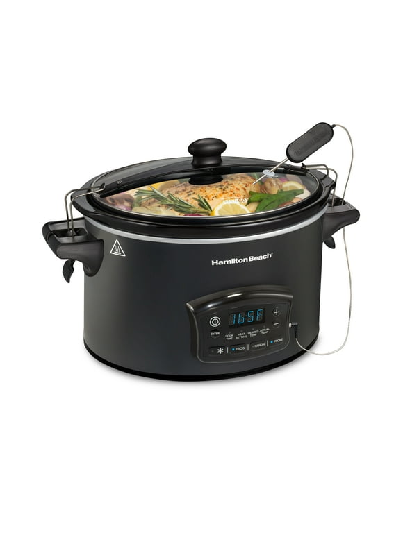 Hamilton Beach Defrost & Go Programmable Slow Cooker, Temperature Probe, 6 Quart Capacity, 33962