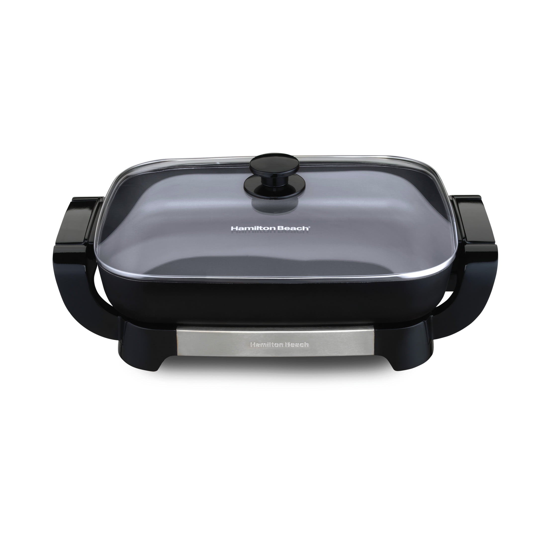 Hamilton Beach Electric Skillet with Lid, 12" x 15" Ceramic Cooking Surface, Reversible Pan, Grey