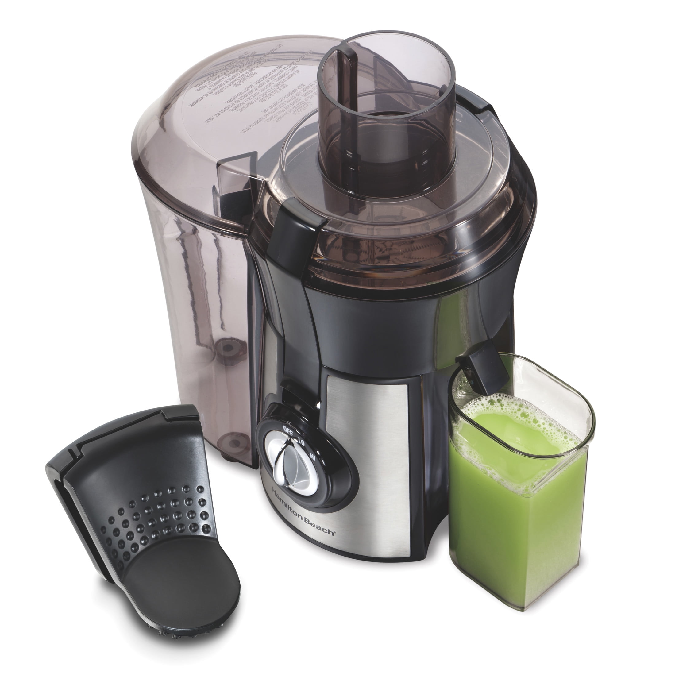 Hamilton Beach Easy Clean Juicer Machine for Fruits and Vegetables with Easy Sweep Cleaning Tool & Extra Large Chute, Extractor de Jugos, Black & Stainless
