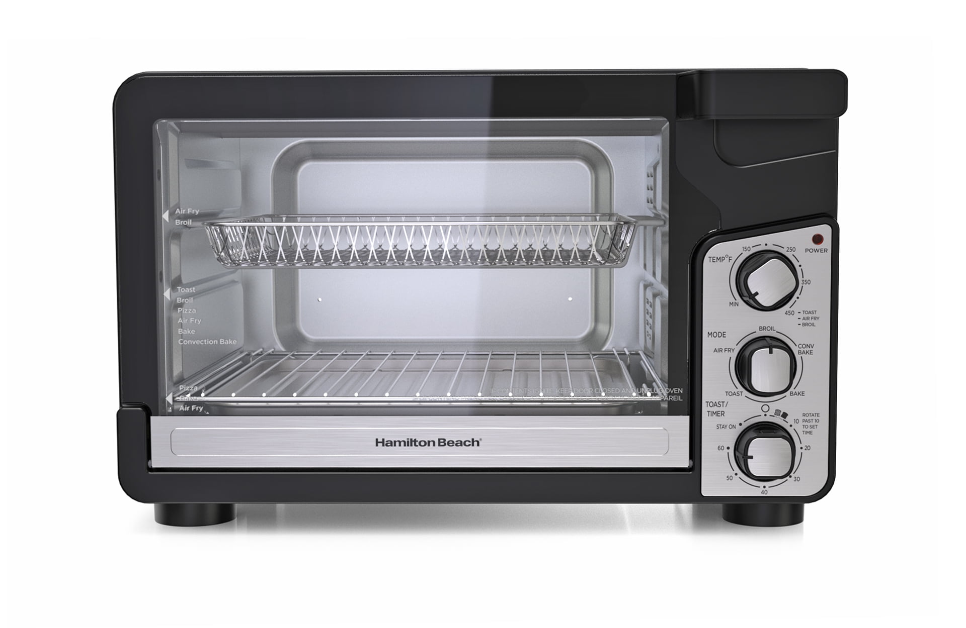 Hamilton Beach Easy View XL Toaster Oven with Sure-Crisp Air Fry, 6 Slice Capacity, Black & Stainless Steel, 31460