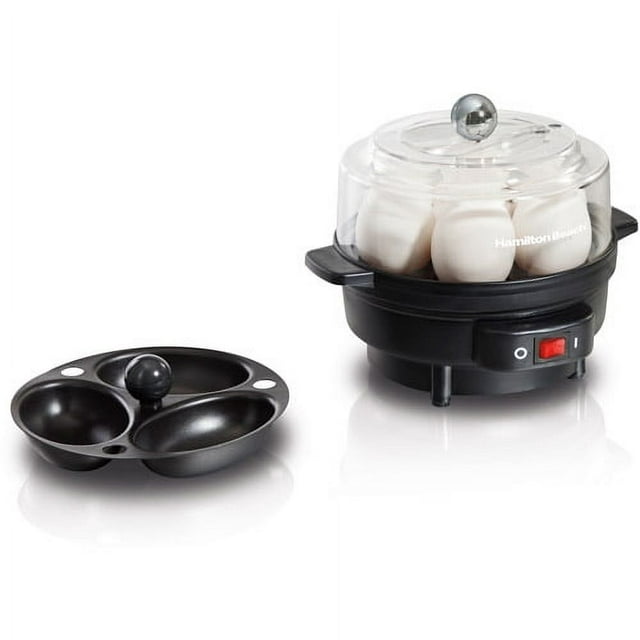 Hamilton Beach Egg Cooker with Built-In Timer and Poaching Tray, 7 Eggs, Black, 25500