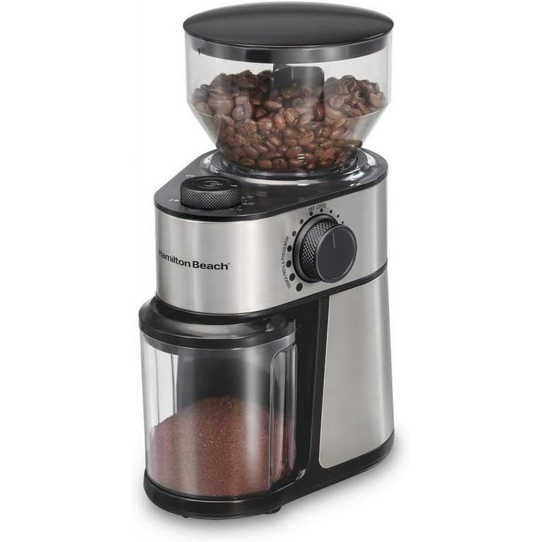 Hamilton Beach Electric Burr Coffee Grinder with Large 16oz Hopper 18 Settings For 2 14 Cups Stainless Steel 80385