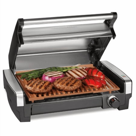 Hamilton Beach Electric Indoor Searing Grill, Removable Easy to Clean Nonstick Ceramic Cooking Plate, 6-Serving, Extra-Large Drip Tray, Stainless Steel, 25363