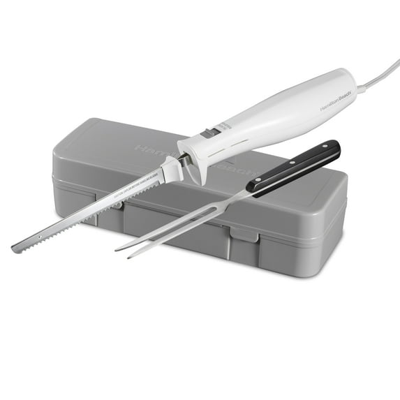 Hamilton Beach Electric Knife Set, Electric Carving Knife & Fork, for Kitchen, with Storage Case, White