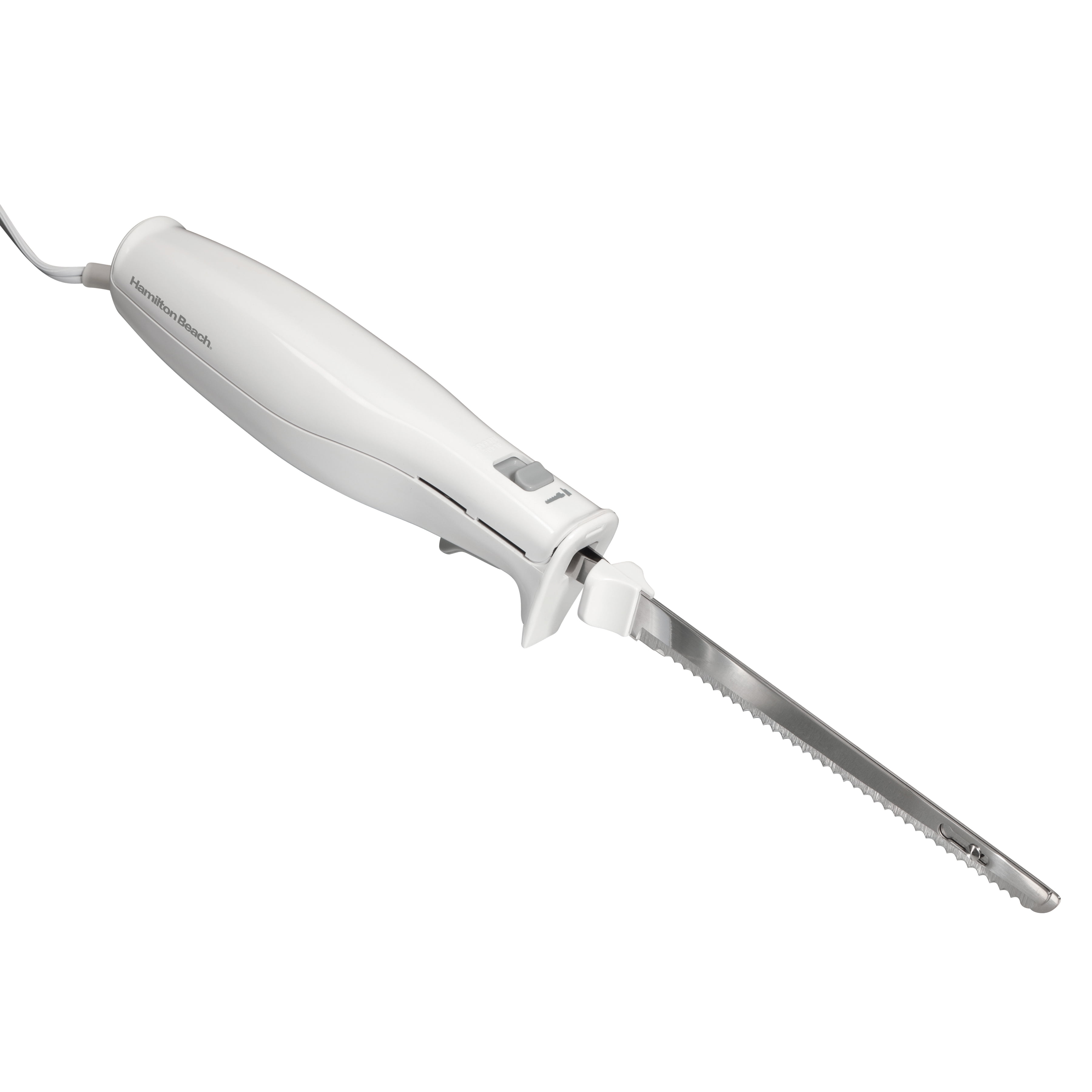Hamilton Beach Electric Knife with Stainless Steel Blades and Fork for Carving Meat, Bread, Crafting Foam, Storage Case Included, White, 74250R