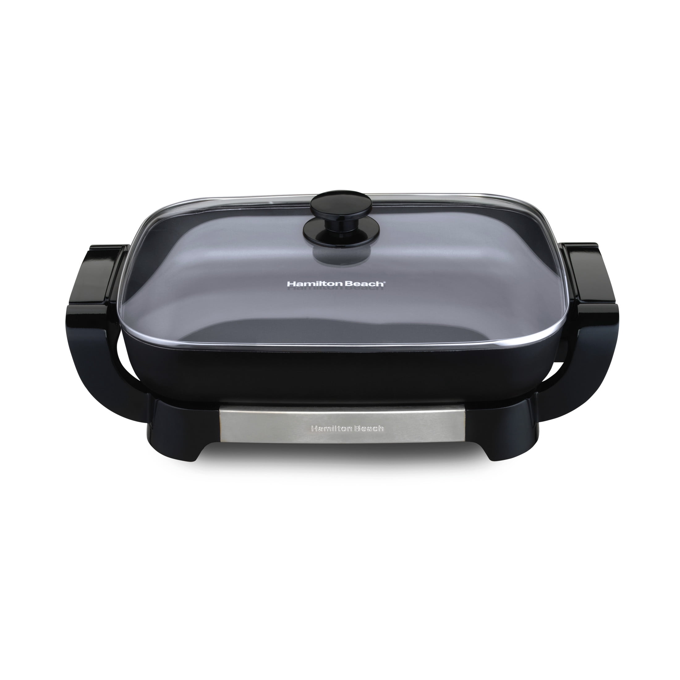 Hamilton Beach Electric Skillet with Lid, 12" x 15" Ceramic Cooking Surface, Reversible Pan, Grey