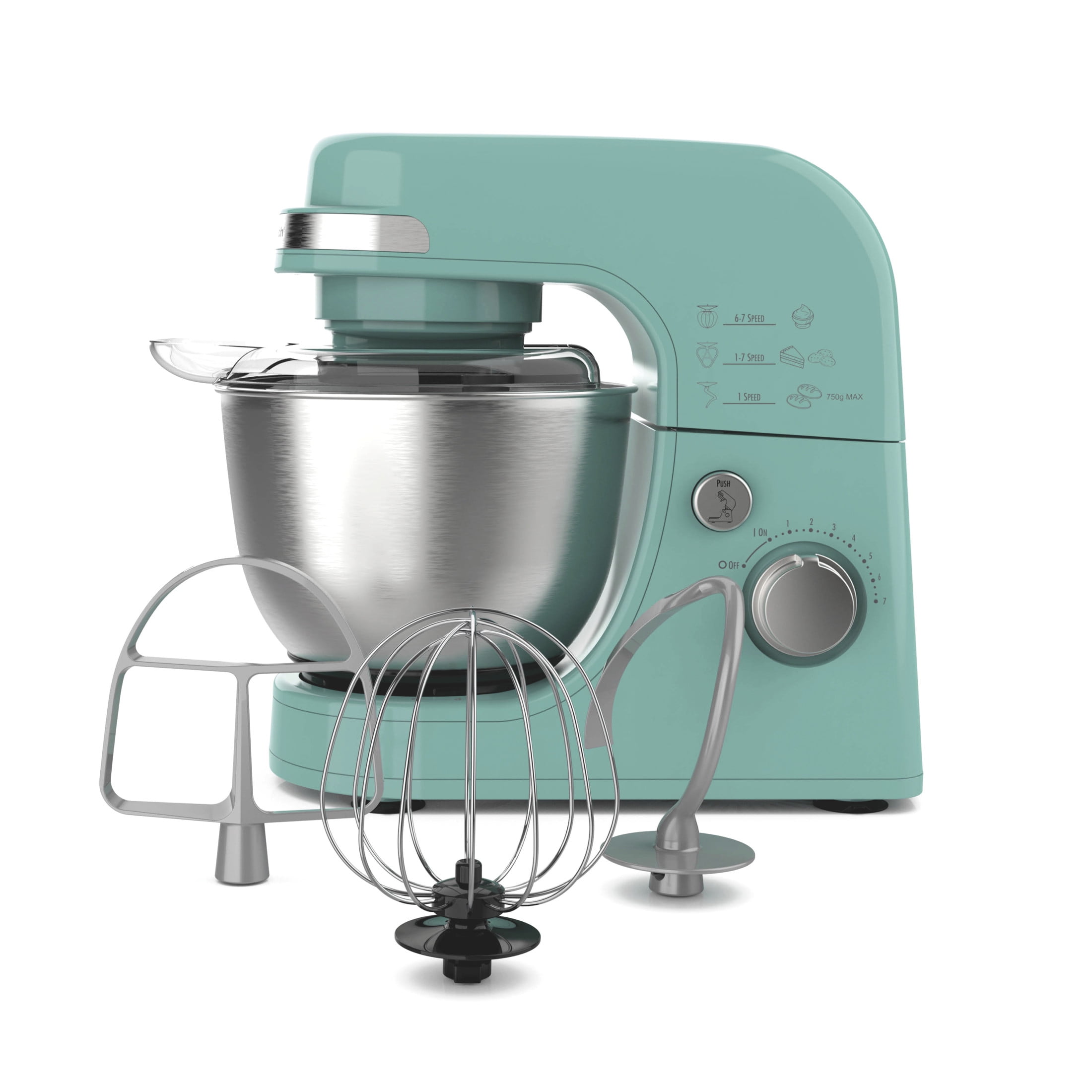 Hamilton Beach 4 Quart Stand Mixer for Kitchen, 7 Speeds, Tilt-Head, Dough Hook, Whisk & Flat Beater, Aqua