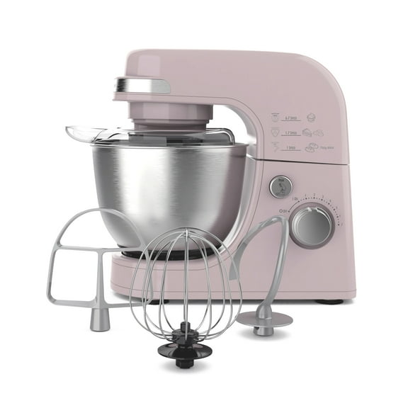 Hamilton Beach 4 Quart Stand Mixer for Kitchen, 7 Speeds, Tilt-Head, Dough Hook, Whisk & Flat Beater, Rose