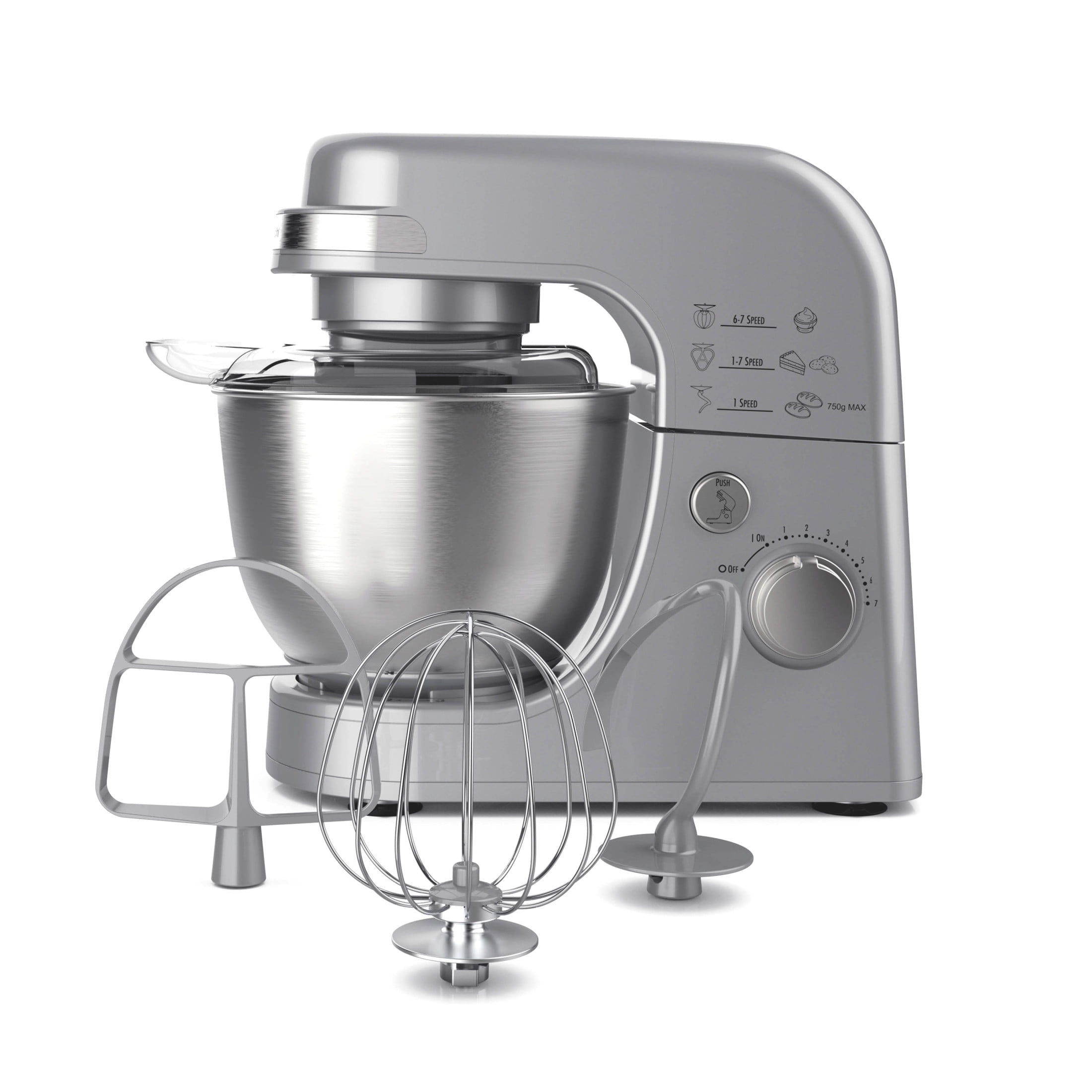 Hamilton Beach Stand Mixer, 4 Quart, 7 Speeds, Tilt-Head, Dough Hook, Whisk, Flat Beater, 300W, Silver, 63385