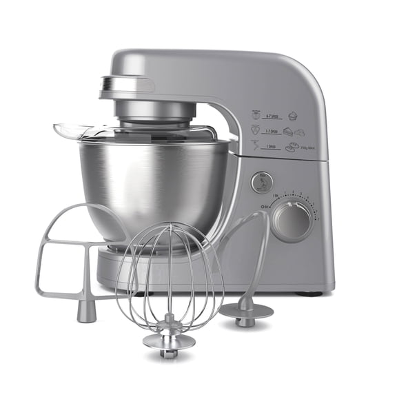 Hamilton Beach Electric Stand Mixer, 4 Quart Stainless Bowl, 7 Speeds, Tilt-Head, Dough Hook, Whisk and Flat Beater, Splash Guard, 300 Watts, Silver, 63385