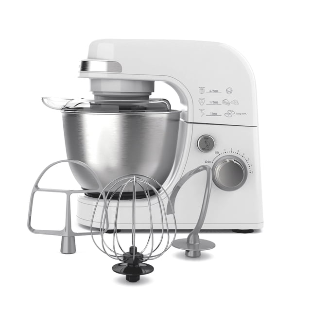 Hamilton Beach 4 Quart Stand Mixer for Kitchen, 7 Speeds, Tilt-Head, Dough Hook, Whisk & Flat Beater, White