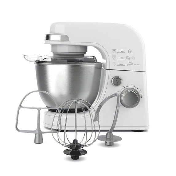 Hamilton Beach 4 Quart Stand Mixer for Kitchen, 7 Speeds, Tilt-Head, Dough Hook, Whisk & Flat Beater, White