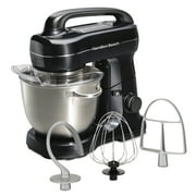 Hamilton Beach Electric Stand Mixer with 4 Quart Stainless Bowl, 7 Speeds, Whisk, Dough Hook, and Flat Beater Attachments, Splash Guard, 300 Watts, Black, 63394