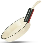 Hamilton Beach Enameled Cast Iron Fry Pan 8-Inch Cream, Cream Enamel coating, Skillet Pan For Stove top and Oven, Even Heat Distribution, Safe Up to 400 Degrees