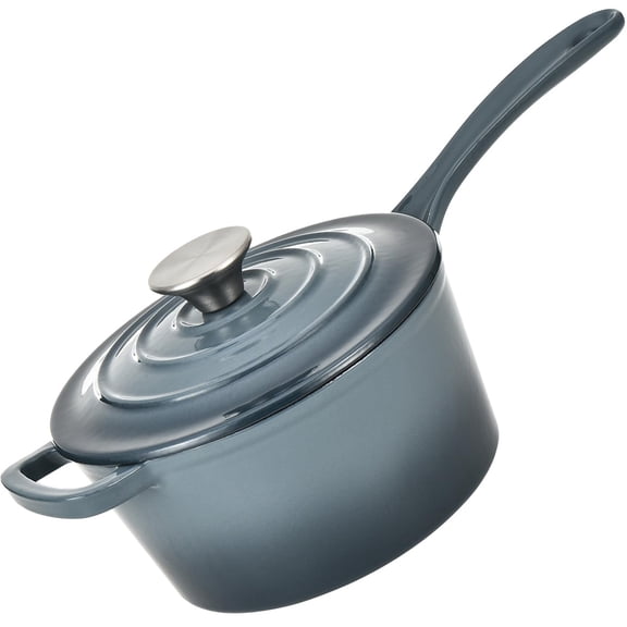 Hamilton Beach Enameled Cast Iron Sauce Pan 2-Quart Slate, Cream Enamel coating, Pot For Stove top and Oven Cooking, Even Heat Distribution, Safe Up to 400 Degrees, Durable
