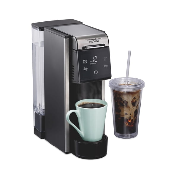 Hamilton Beach FlexBrew Advanced 4-in-1 Single Serve Hot & Iced Coffee Maker with Removable 45 oz. Water Reservoir, Use Pod Packs and Grounds, Fast Brewing, LED Touchscreen, Black (49925)