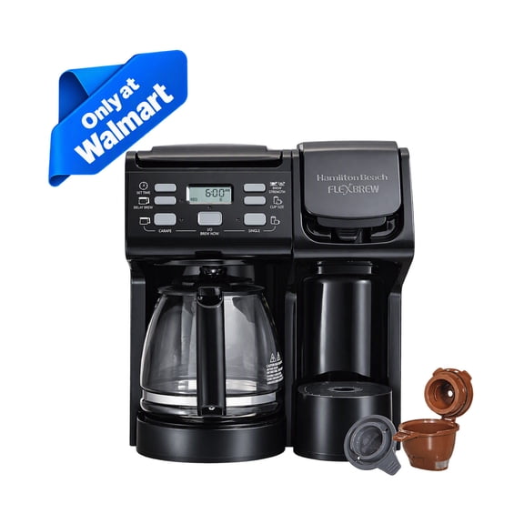 Hamilton Beach FlexBrew Coffee Maker, K Cup Pod Compatible Single Serve Coffee Maker & 12-Cup Coffee Pot, Black