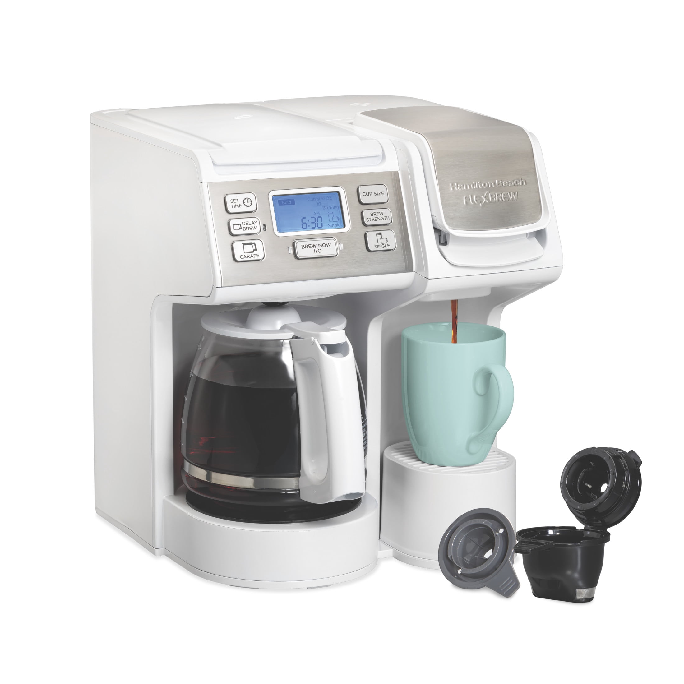 Hamilton Beach FlexBrew Coffee Maker, K Cup Pod Compatible Single Serve Coffee Maker & 12-Cup Coffee Pot, White