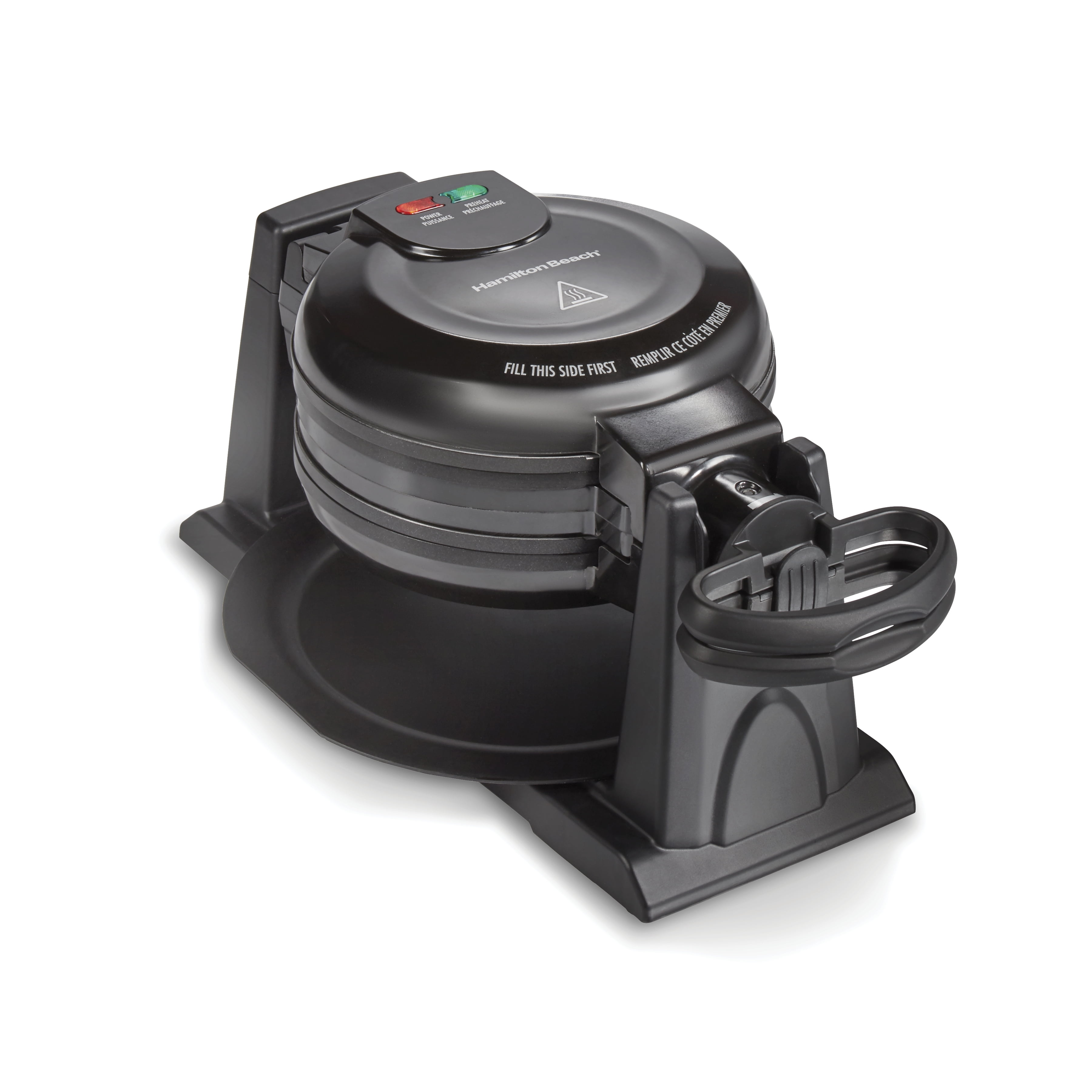 Black Rotating Double Belgian Waffle Maker with Nonstick Plates