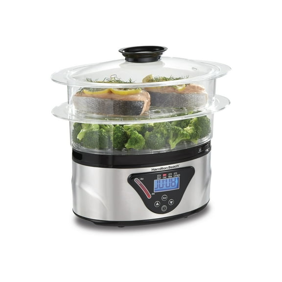 Hamilton Beach Digital Food Steamer, Vegetable Steamer and Rice Cooker, Programmable, 5.5 Qt., Black