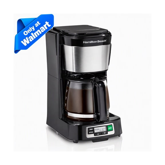 Hamilton Beach Front Fill 5-Cup Programmable Drip Coffee Maker Machine with Glass Coffee Pot, Cafetera, Black