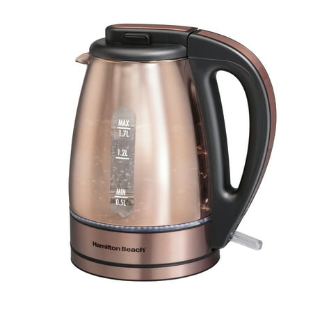 Hamilton Beach Glass 1.7 Liter Electric Kettle, Copper, Glass and Stainless, Model 40876