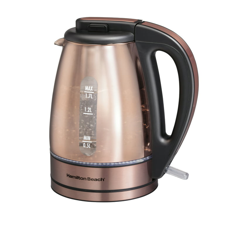 Hamilton Beach Glass 1.7 Liter Electric Kettle, Copper, Glass and  Stainless, Model 40876 