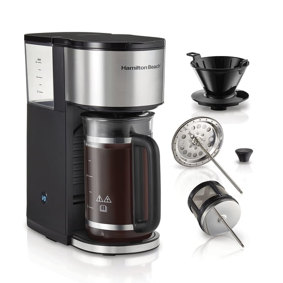 Hamilton Beach Home Barista 7-in-1 Small Coffee Maker with Seven Ways to Brew, 6 Cup Carafe, Drip, Single Serve, French Press, Pour Over, Cold Brew, Easy-Fill Reservoir, Black (46251)