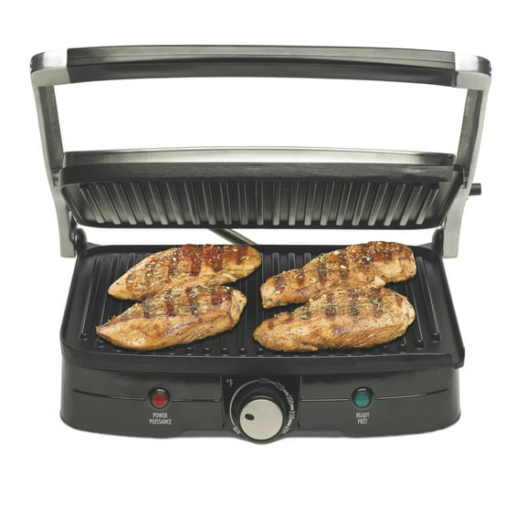 Hamilton Beach 2-in-1 Electric Indoor Grill and Panini Press with Nonstick Plates, Stainless Steel