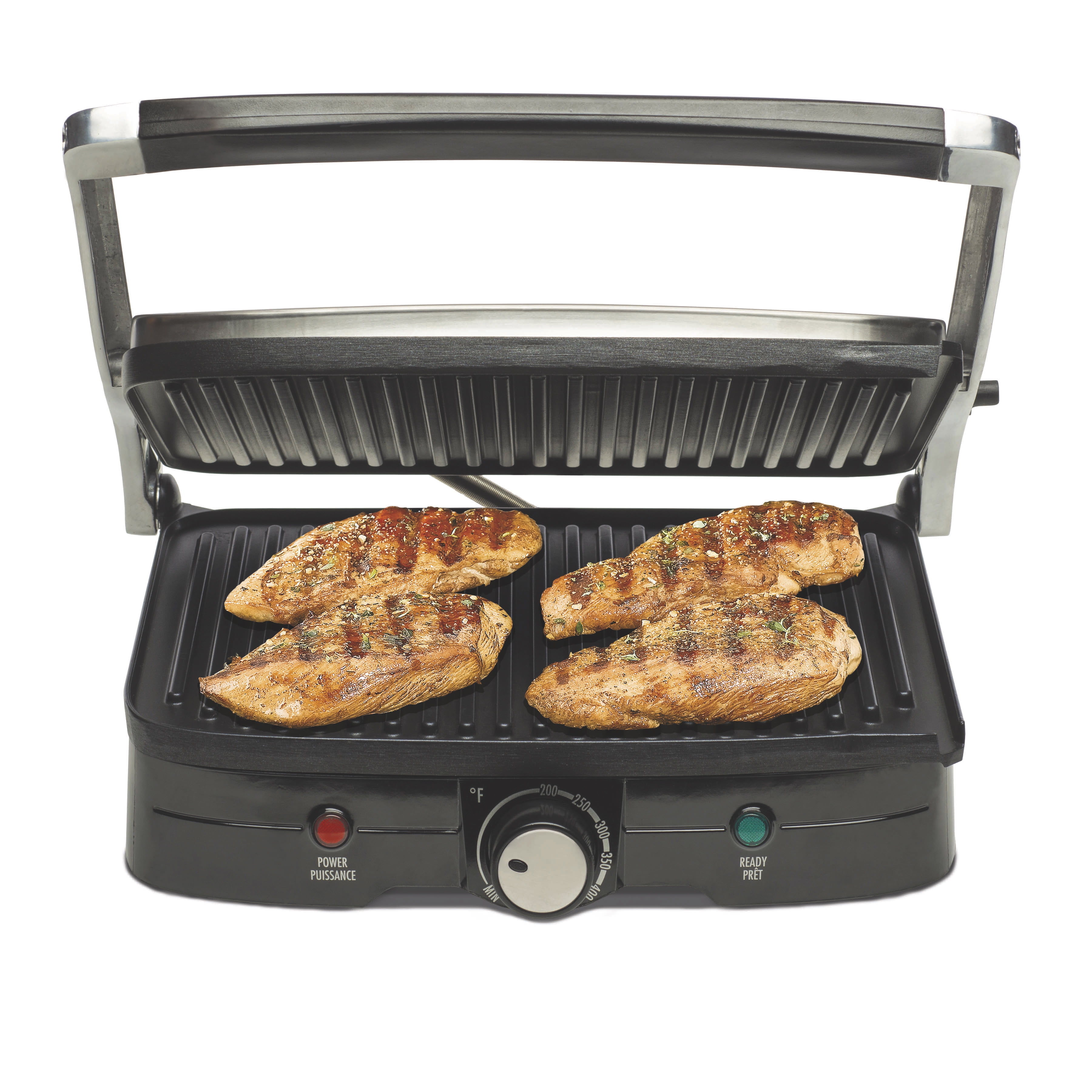 Hamilton Beach Indoor Grill and Panini Press 2 in 1, Nonstick Plates, Stainless Steel