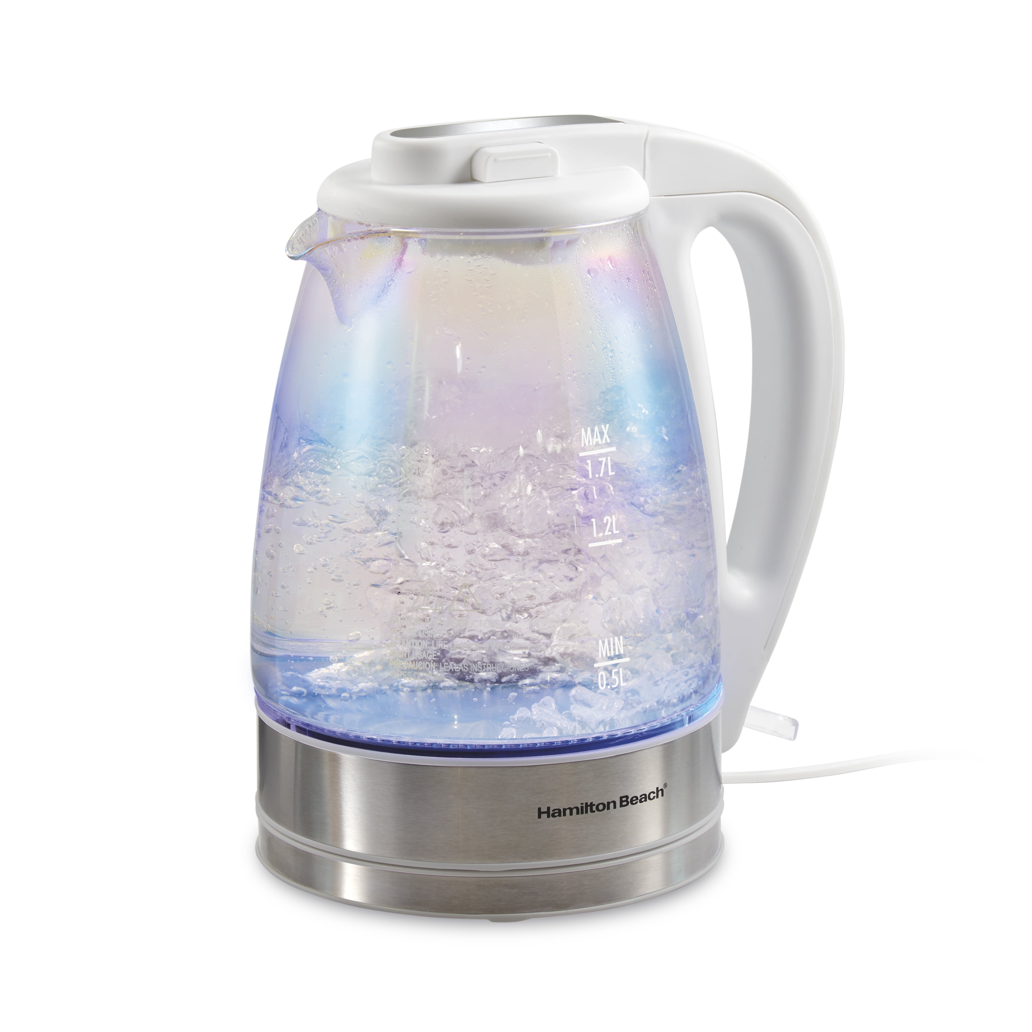 Hamilton Beach 1.7L Iridescent Glass Kettle, 1500 W, Electric Tea & Water Kettle with Auto Shut-Off and Boil-Dry Protection, White
