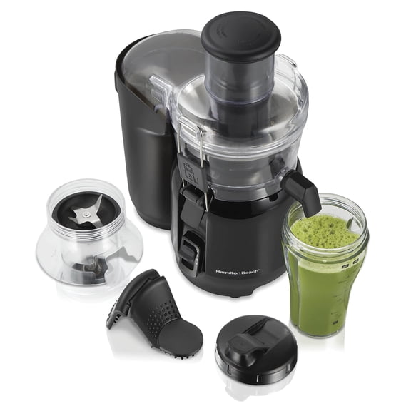 Hamilton Beach Juice & Blend 2-in-1 Juicer Machine and 20 oz. Blender, Big Mouth Large 3 Feed Chute for Whole Fruits and Vegetables, Easy to Clean, Centrifugal Extractor, 800W Motor, Black (67970)