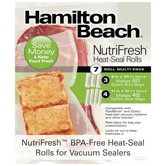 Hamilton Beach NutriFresh Heat Seal Food Saver Vacuum Rolls Sealer, 7 Count