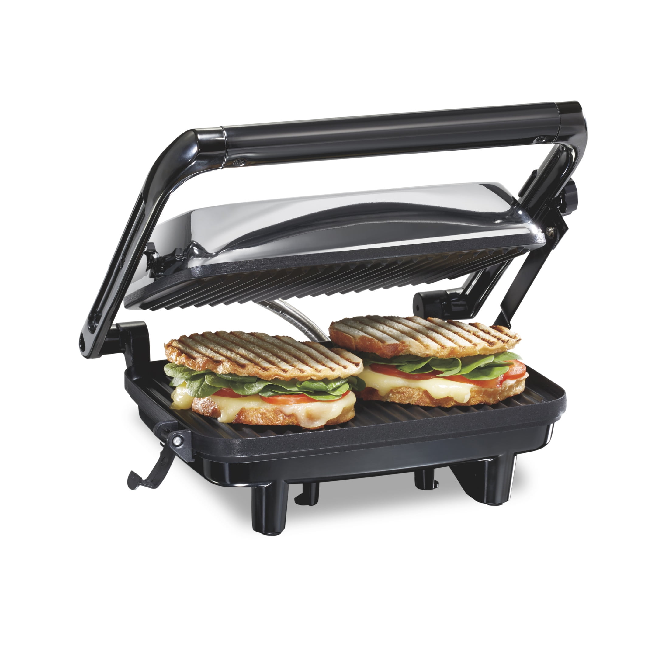 Hamilton Beach Panini Press Sandwich Maker & Electric Indoor Grill, 10" x 8" Nonstick Grill Plates, Chrome - Walmart.com