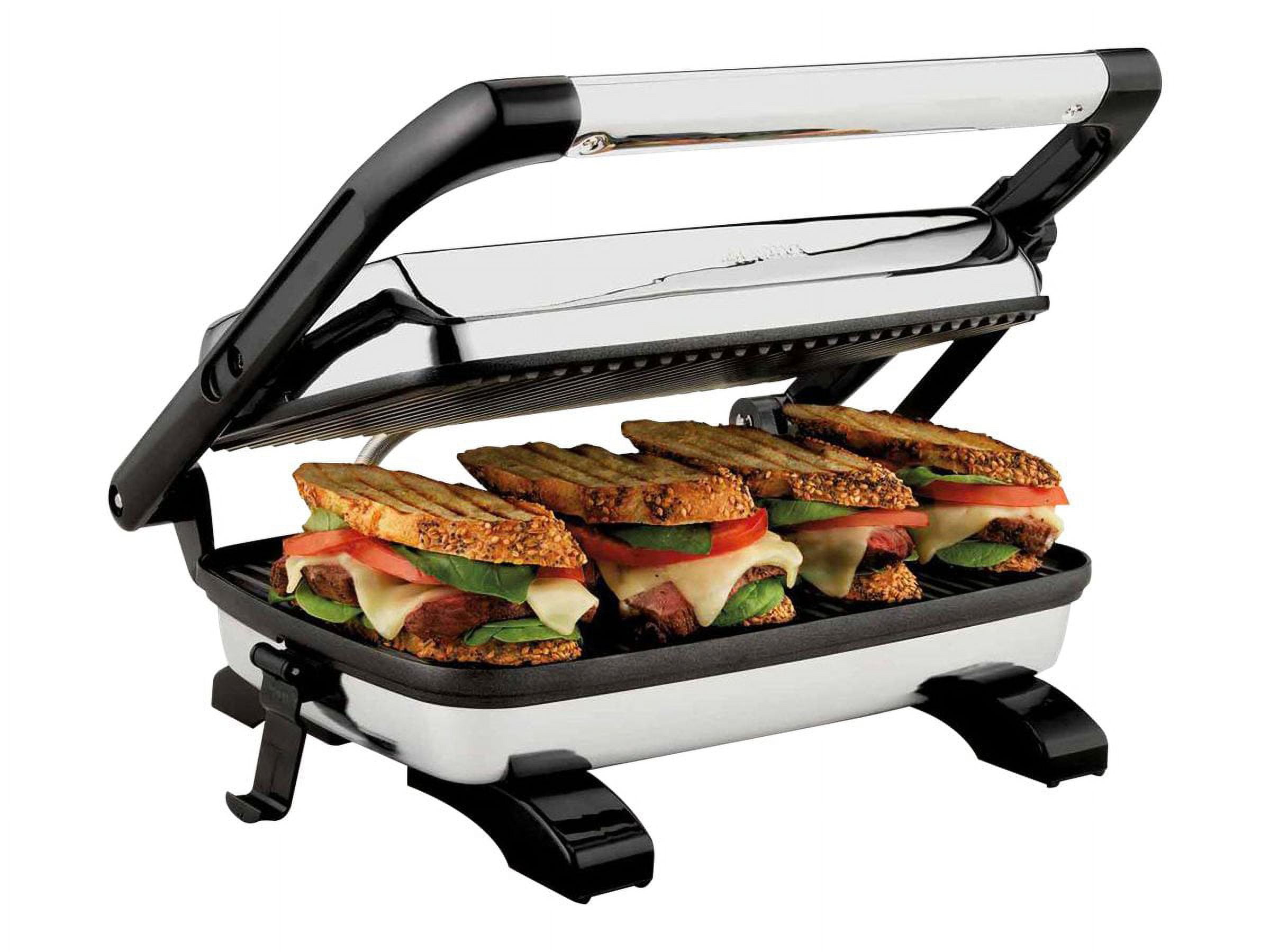  Hamilton Beach Panini Press, Sandwich Maker & Electric Indoor  Grill, Upright Storage, Nonstick Easy Clean Grids, Stainless Steel (25410)  & Dual Breakfast Sandwich Maker with Timer, Silver (25490A): Home & Kitchen
