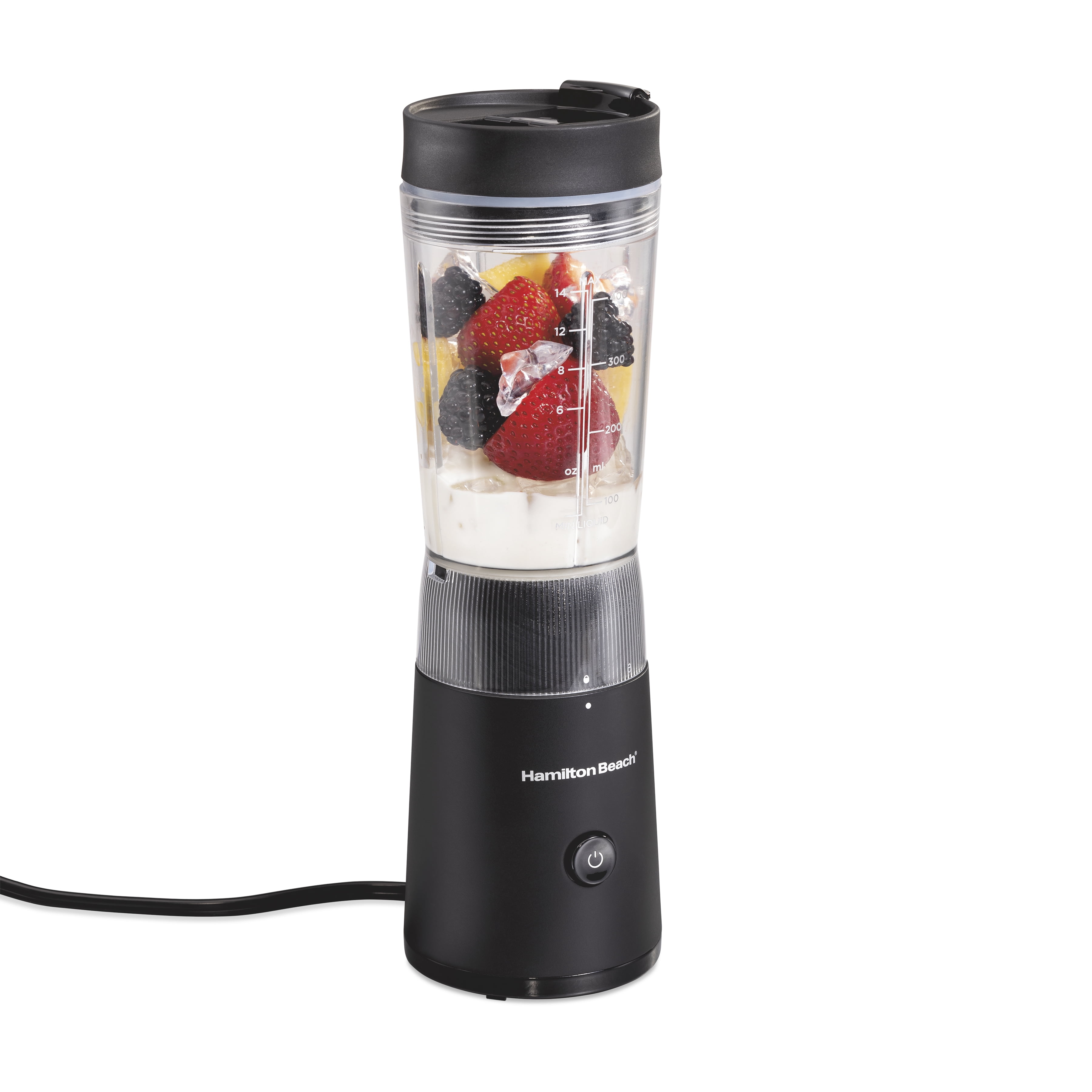 Hamilton Beach Personal Blender for Smoothies with Travel Lid, 14 oz, Black