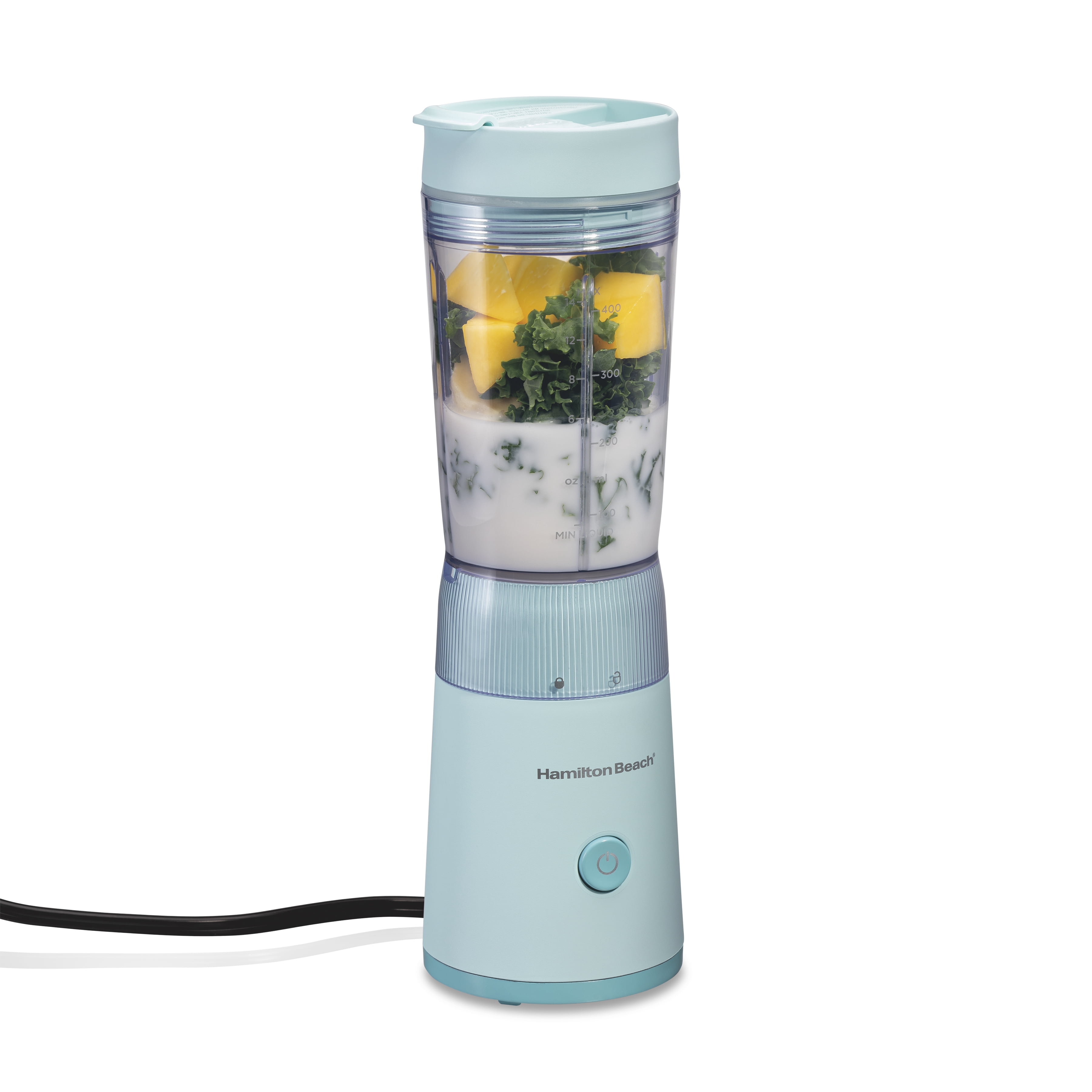 Hamilton Beach Personal Blender, 14 oz BPA-Free Jar 300 W Portable Blender for Shakes and Smoothies with Leakproof Lid, Ice Blue