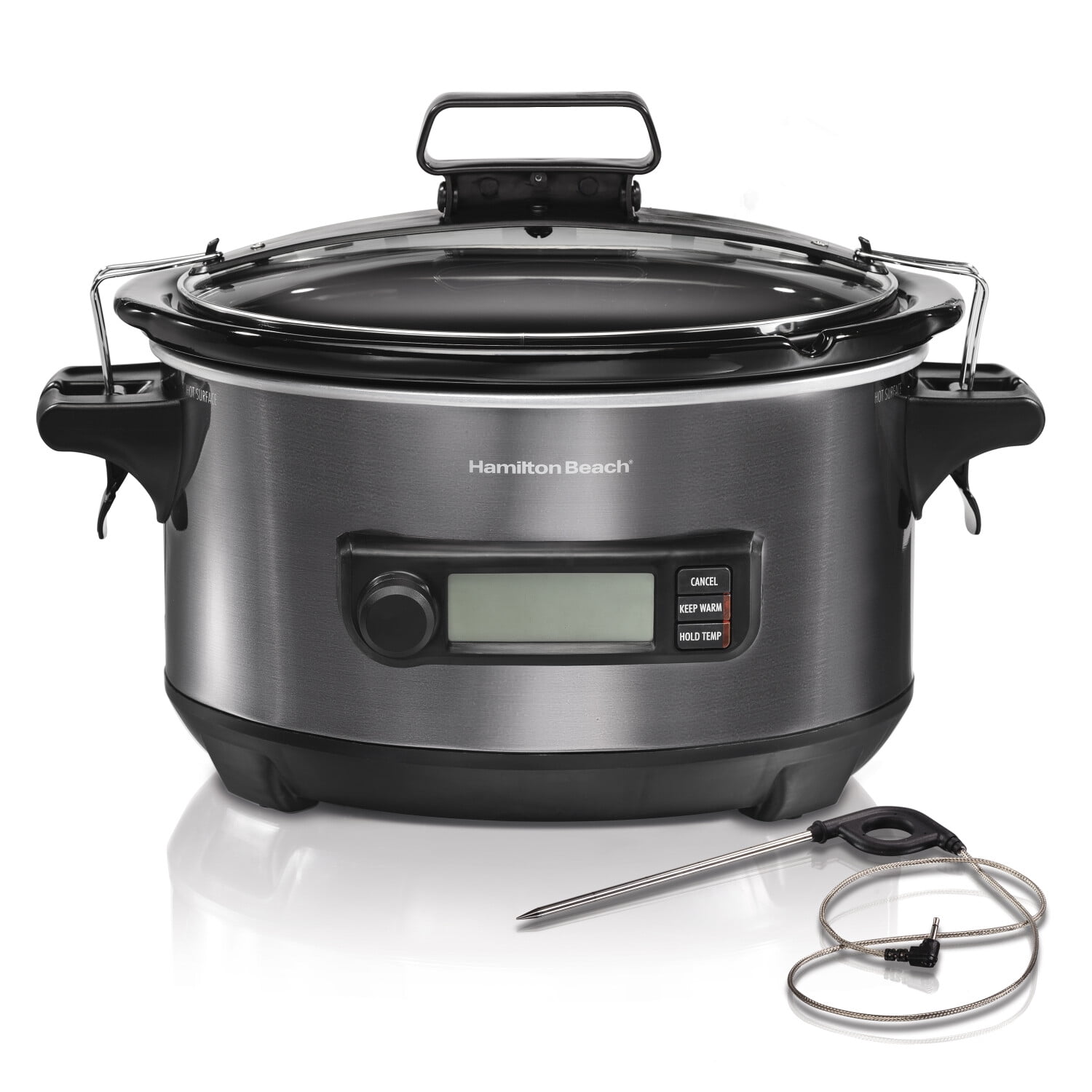 Hamilton Beach 6 Quart Portable Digital Slow Cooker with Temp Probe Lid Lock Black Stainless 33866 Walmart
