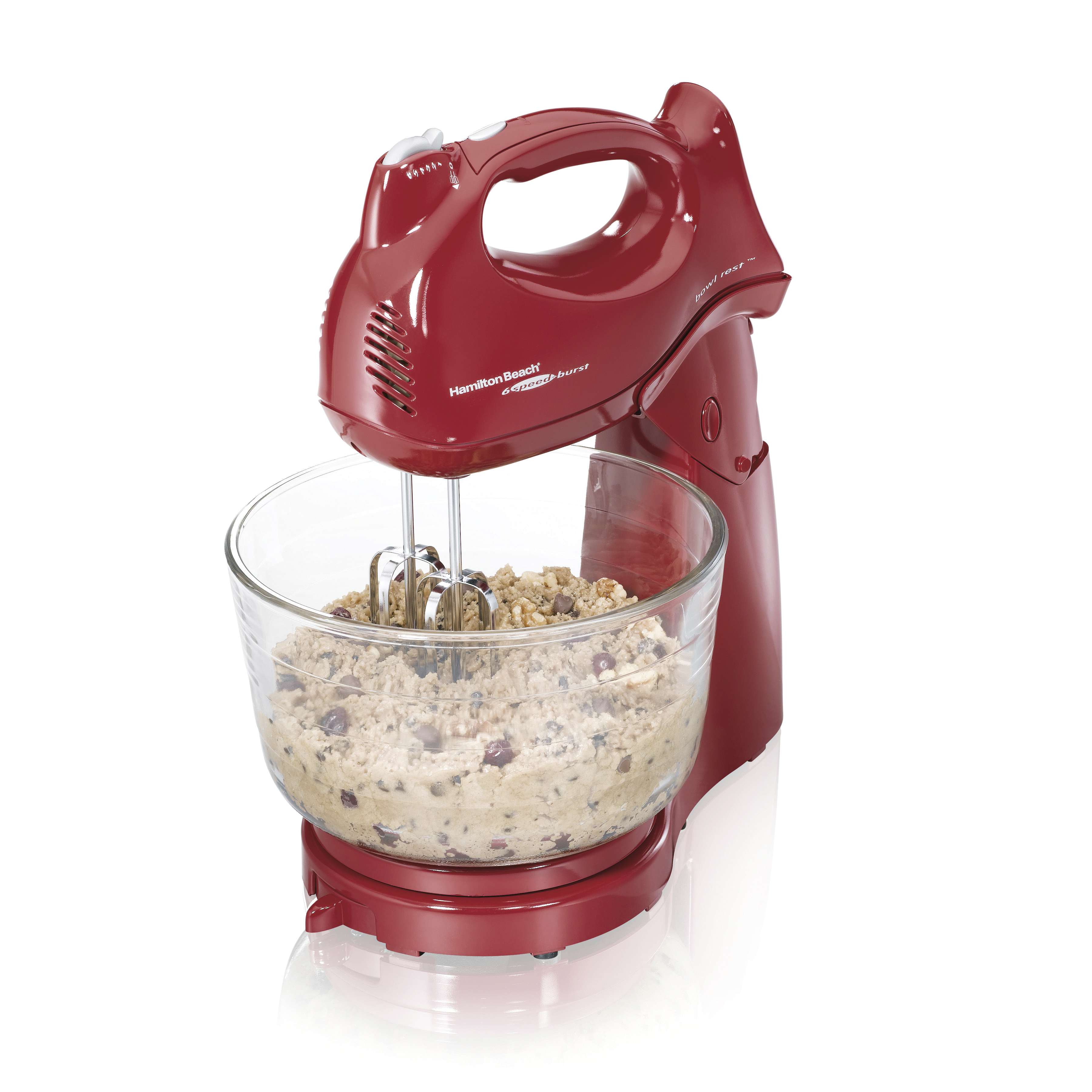 Hamilton Beach Power Deluxe Stand and Hand Mixer, 6 Speeds, 4 Quarts, Red, 64699 - image 1 of 8